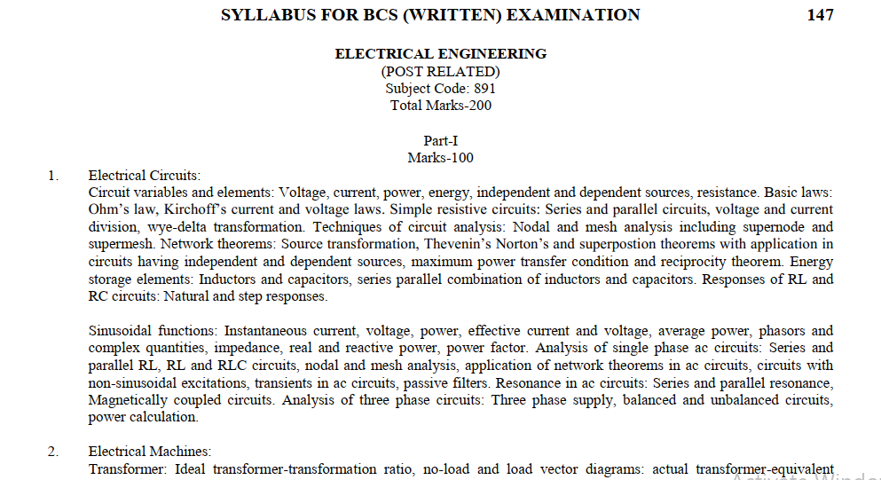 BCS Preparation for Electrical Engineering